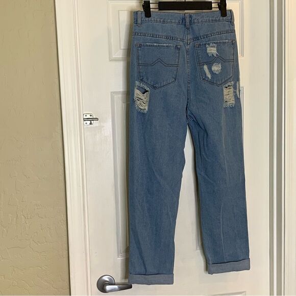 Princess Polly Distressed High Rise Rolled Cuff Jeans Size 8 - Picture 4 of 8